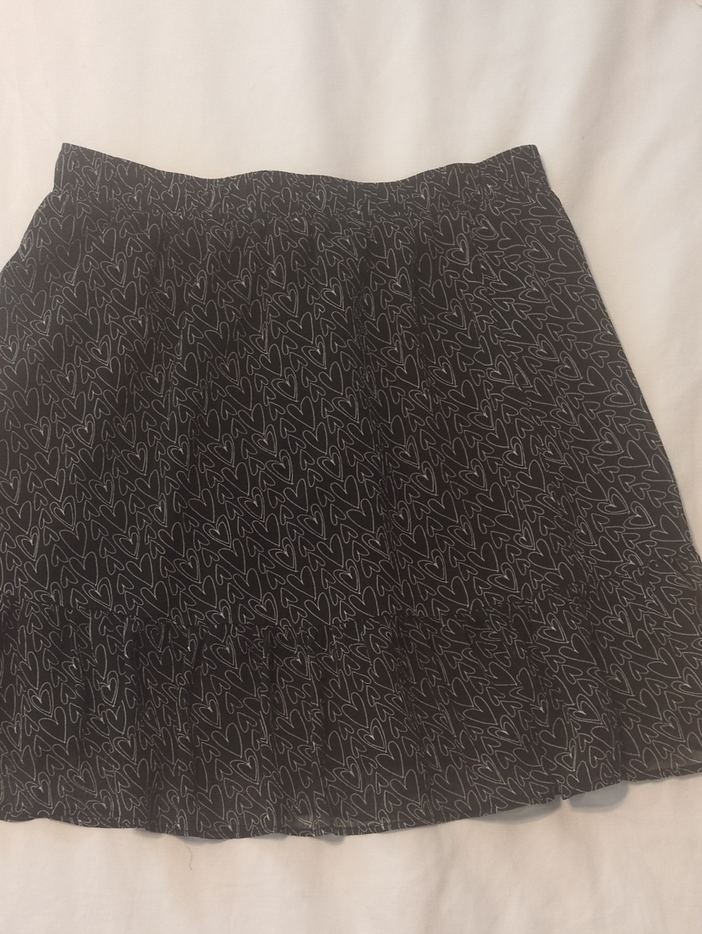 LOFT Black Mini Skirt with White Heart Print